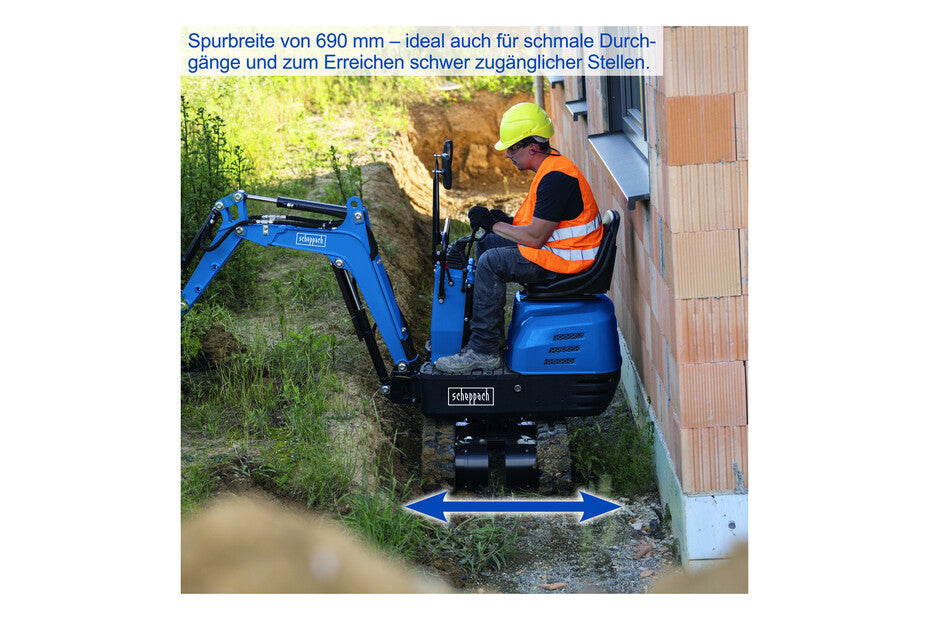 Mini Pelle Scheppach EXC815 – Essence 8,5 CV, 562 kg,neuve